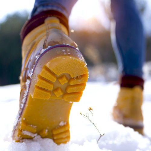 Close-up of shoe sole in winter